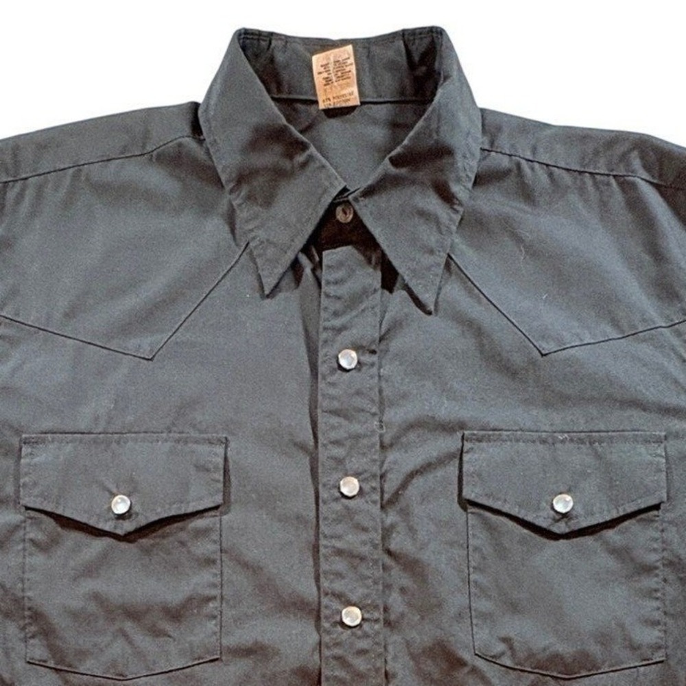 Malco Modes Western Pearl Snap Shirt Mens 16.5 35 Black Vintage Cowboy USA Made